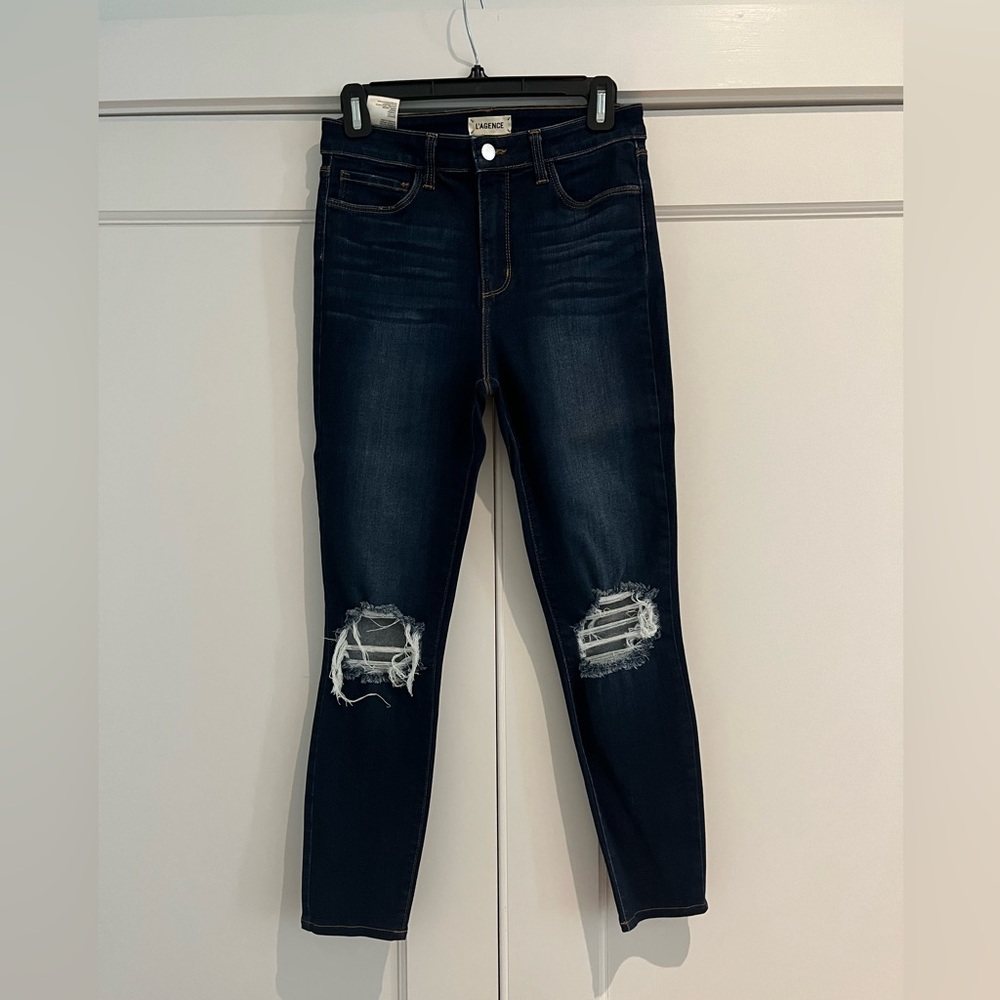 L’Agence High Waisted Crop Jeans (Stretch) with cut out knees Size 28